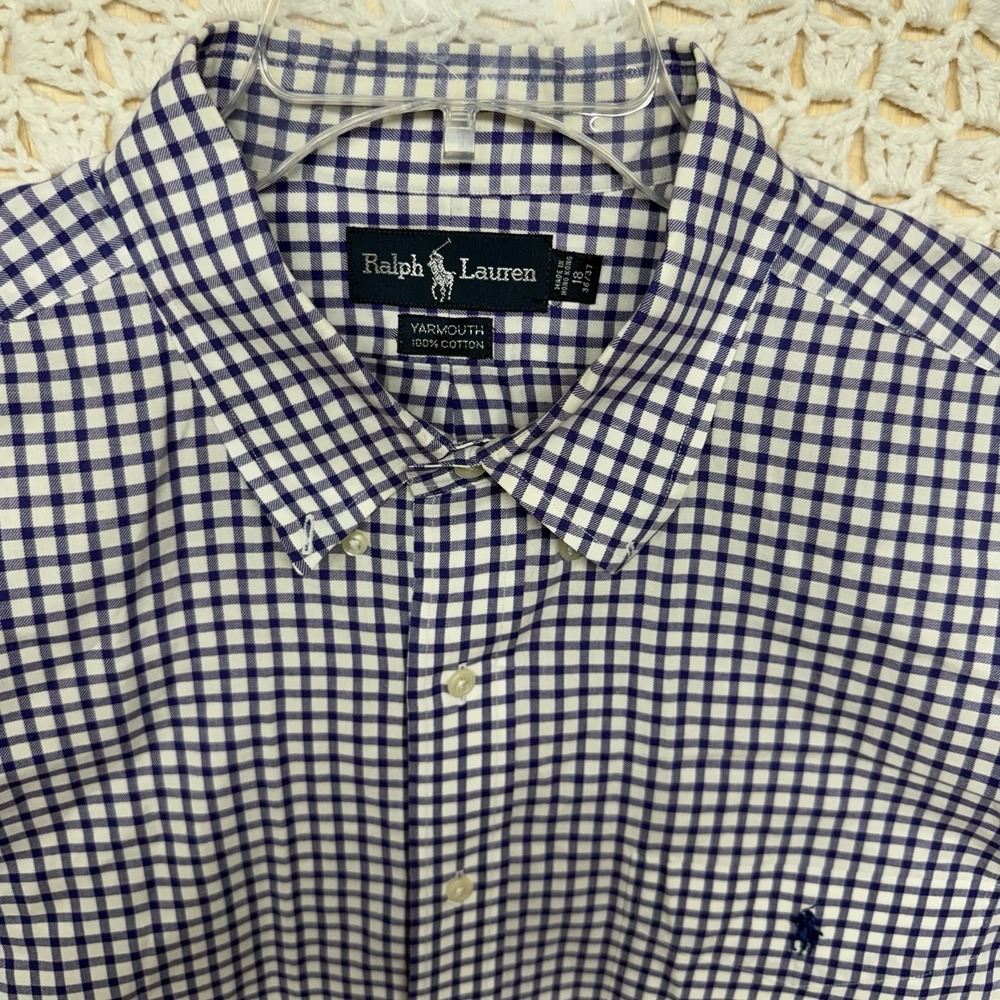 Polo Ralph Lauren Yarmouth Shirt Mens Size 18 36/37 Purple Check Button Down VTG